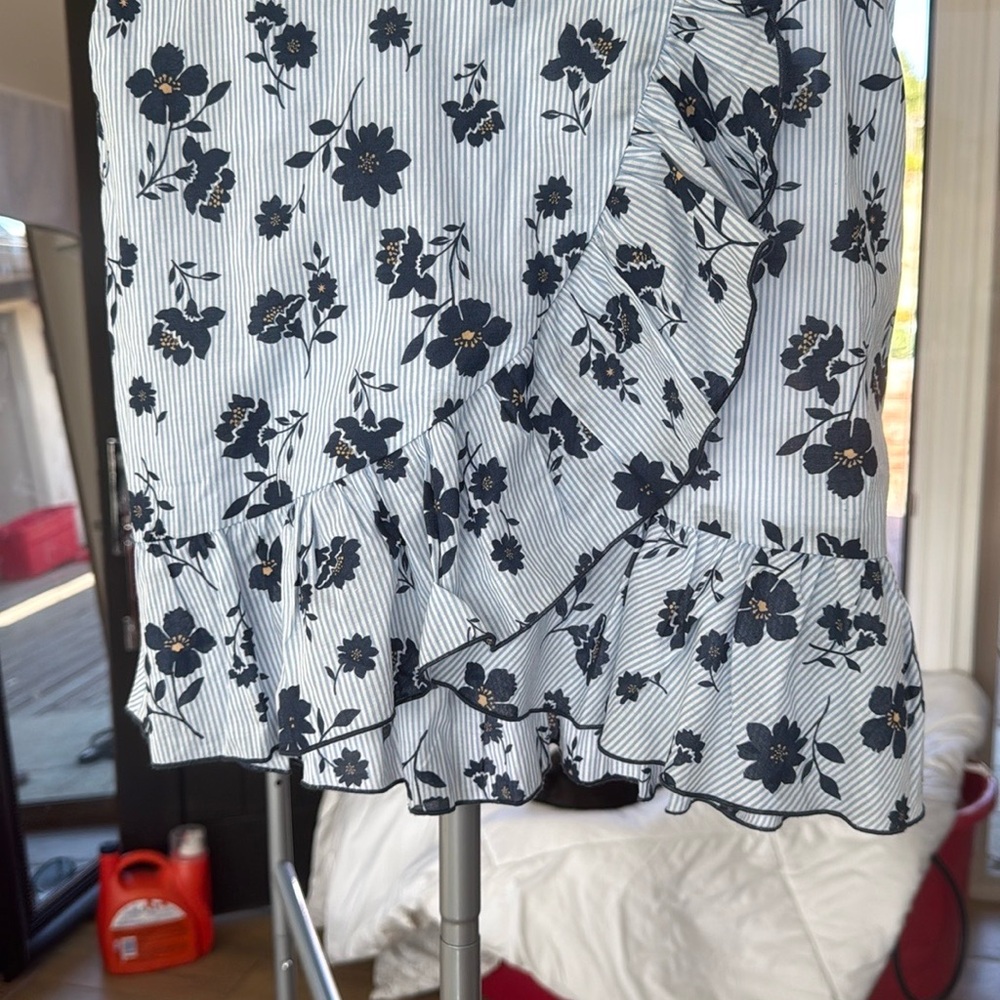 Moon River Black and White Ruffled Wrap Midi Skirt